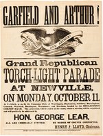 "GARFIELD AND ARTHUR! GRAND REPUBLICAN TORCH LIGHT PARADE" PENNSYLVANIA BROADSIDE.