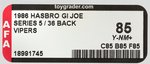 "G.I. JOE - A REAL AMERICAN HERO" VIPERS SERIES 5/36 BACK AFA 85 Y-NM+