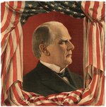 McKINLEY DRAPED AMERICAN FLAG PORTRAIT TEXTILE.