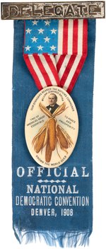 BRYAN 'EAR OF CORN' "DENVER 1908" DELEGATE RIBBON BADGE.