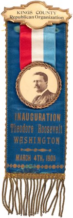 "THEODORE ROOSEVELT" INAUGURAL RIBBON BADGE FROM "KINGS COUNTY" NEW YORK.