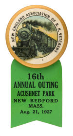 "NEW ENGLAND ASSOCIATION OF R.R. VETERANS" GORGEOUS "OUTING" BUTTON.