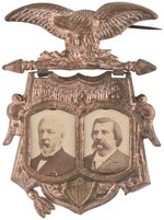 BLAINE & LOGAN ORNATE BRASS SHELL JUGATE BADGE DeWITT 1884-50.