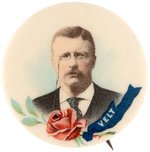 ROOSEVELT: ROSE "VELT" REBUS PORTRAIT BUTTON HAKE #91.