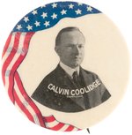 "CALVIN COOLIDGE" DRAPED FLAG MOTIF PORTRAIT BUTTON HAKE #11.