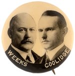 "WEEKS COOLIDGE" REAL PHOTO MASSACHUSETTS GUBERNATORIAL JUGATE BUTTON.