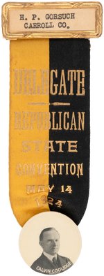 "CALVIN COOLIDGE" MARYLAND "DELEGATE REPUBLICAN STATE CONVENTION" RIBBON BADGE.