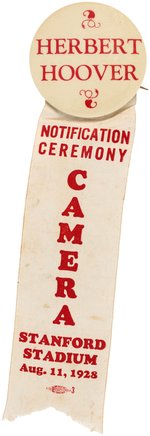 RARE "HERBERT HOOVER" STANFORD CALIFORNIA "NOTIFICATION CEREMONY" PRESS BADGE.