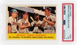 1958 TOPPS "BRAVES' FENCE BUSTERS" #351 PSA EX 5 WITH AARON (HOF) & MATHEWS (HOF).