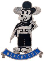 MICKEY MOUSE AS COWBOY ENAMEL "BLACKPOOL" ENGLISH 1930s PIN BY STRATTON.