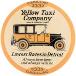 "YELLOW TAXI COMPANY" OF DETROIT PAPERWEIGHT MIRROR C. 1920 W/TELEPHONE NUMBER "CADILLAC 3333".