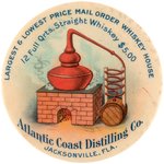 "ATLANTIC COAST DISTILLING JACKSONVILLE, FLA." RARE AD MIRROR FOR "MAIL ORDER  WHISKEY HOUSE".