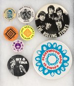 EIGHT ICONIC AND SCARCE FAMOUS NAMES  MUSIC BUTTONS FROM THE 1950s-1970s.