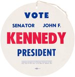 "VOTE SENATOR JOHN F. KENNEDY PRESIDENT" LARGE WISCONSIN HANGING BADGE.
