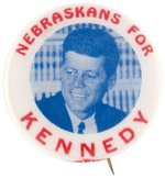 "NEBRASKANS FOR KENNEDY" RARE 1960 PORTRAIT BUTTON UNLISTED IN HAKE.