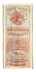 LINCOLN/JOHNSON FABRIC, NOT PAPER 1864 "UNION TICKET" FROM SAN FRANCISCO.