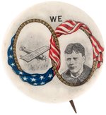 LINDBERGH AND SPIRIT OF ST. LOUIS BUTTON WITH BACK PAPER PROMOTING HIS "WE" BOOK SERIALIZATION.