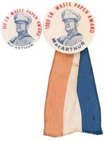 MacARTHUR SCARCE SALVAGE AWARD BUTTONS FOR 500 AND 1000 POUNDS OF WASTE PAPER.