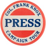 LANDON: "COL. FRANK KNOX PRESS CAMPAIGN TOUR" BUTTON.