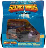 "SECRET WARS" FALCON, HOBGOBLIN & MAGNETO CARDED ACTION FIGURE TRIO & BOXED DOOM CYCLE.