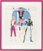 LEGION OF SUPER-HEROES SATURN GIRL, COSMIC BOY & LIGHTNING LAD FRAMED ORIGINAL ART BY GREG LaROCQUE.