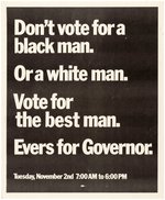 CIVIL RIGHTS "VOTE FOR THE BEST MAN" CHARLES EVERS MISSISSIPPI CAMPAIGN POSTER.