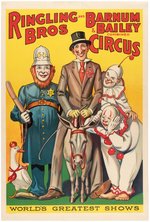 "RINGLING BROS. AND BARNUM & BAILEY COMBINED CIRCUS" LINEN-MOUNTED CIRCUS CLOWN POSTER.