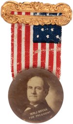 "WM. J. BRYAN FOR PRESIDENT" SEPIA TONED PORTRAIT BUTTON ON RIBBON BADGE.