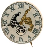 PRO BRYAN AND SILVER 1896 RARE 16 TO 1 CLOCKFACE WITH CORNUCOPIA AND LION SYMBOLS.