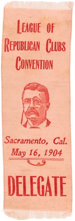 THEODORE ROOSEVELT ON 1904 SACRAMENTO CALIFORNIA  "DELEGATE" GOP CONVENTION RIBBON.