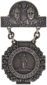 TR BADGE FOR 1905 IRISH DINNER AT DELMONICO'S ON DAY HE GIVES NIECE ELEANOR IN MARRIAGE TO F.D.R.