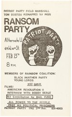 "RANSOM PARTY" PATRIOT PARTY, YOUNG LORDS & BLACK PANTHER PARTY FLYER.