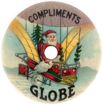 SANTA CLAUS AIRSHIP CELLULOID  AND TIN GIVE-AWAY WHISTLE "COMPLIMENTS GLOBE".