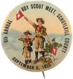 OUTSTANDING COLOR 1923 BUTTON FROM 6TH ANNUAL BOY SCOUT MEET, SCHUYLKILL CO. PA.