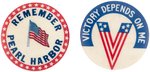 "REMEMBER PEARL HARBOR" AND "VICTORY DEPENDS ON ME" PAIR OF RARE BUTTONS C. 1942.