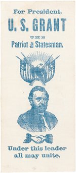RARE GRANT "UNDER THIS LEADER ALL MAY UNITE" 1880 HOPEFUL RIBBON.