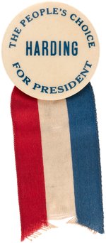 "THE PEOPLE'S CHOICE HARDING FOR PRESIDENT" UNCOMMON 1920 SLOGAN BUTTON.