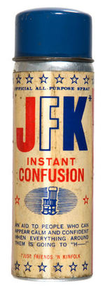 KENNEDY-INSPIRED 1962 NOVELTY CANISTER OF "JFK INSTANT CONFUSION."