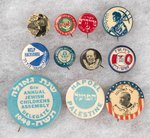 COLLECTION OF 11 JEWISH BUTTONS INCLUDING COMMUNIST AND LOCAL.