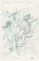 "X-MEN BLUE" ANNUAL #1 VENOMIZED VARIANT COVER PENCILS & INKED ORIGINAL ART BY MIKE HAWTHORNE.