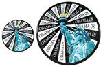 "OBAMA 08" PAIR OF STATUE OF LIBERTY EDITION BUTTONS.