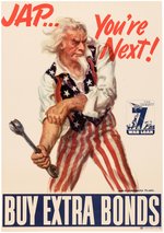 WORLD WAR II "JAP... YOU'RE NEXT!" UNCLE SAM WAR BONDS POSTER BY JAMES MONTGOMERY FLAGG.