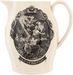 GEORGE WASHINGTON "BY VIRTUE AND VALOR" & "APOTHEOSIS" LIVERPOOL CREAMWARE PITCHER.