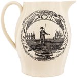 GEORGE WASHINGTON "BY VIRTUE AND VALOR" & "APOTHEOSIS" LIVERPOOL CREAMWARE PITCHER.