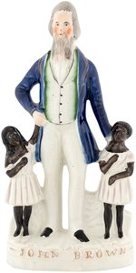 "JOHN BROWN" STAFFORDSHIRE FIGURE FEATURING ABOLITIONIST WITH AFRICAN AMERICAN CHILDREN.