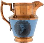 "GENERAL JACKSON THE HERO OF NEW ORLEANS" STRIKING BLUE BACKGROUND COPPER LUSTER PITCHER.