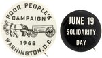 MARTIN LUTHER KING "POOR PEOPLE'S CAMPAIGN 1968" PAIR OF CIVIL RIGHTS BUTTONS.