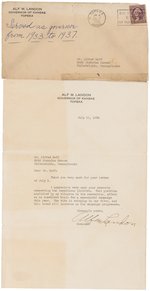 "ALF M. LANDON" TYPED LETTER SIGNED CONCERNING THE 1936 PRESIDENTIAL CAMPAIGN.