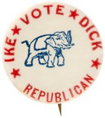 "IKE DICK VOTE REPUBLICAN" SCARCE 1956 ELEPHANT DESIGN BUTTON BY SAMCO LINE.