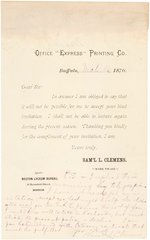 SAMUEL CLEMENS (MARK TWAIN) SIGNED NOTE.